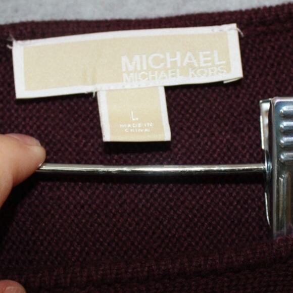 MICHAEL KORS Sweater Sz‎ Large Burgundy Knit Gold Metal Zippers - Picture 6 of 8